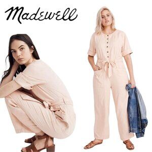 Madewell Blush Coverall Cropped Jumpsuit Top-Stitched Wide Leg Button Up Size 10